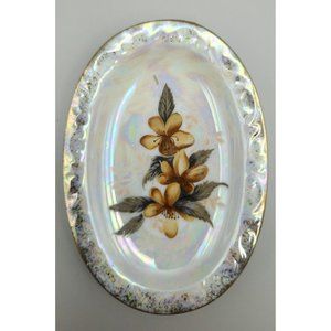 Lipper Mann Japan Lusterware Butter Pat Trinket Dish Handpainted Flower Gold Rim